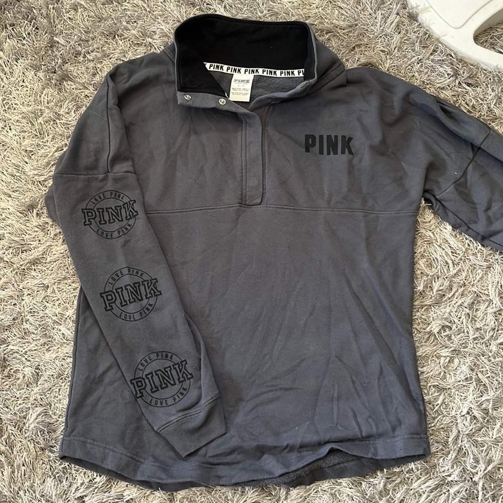 Pink grey quarter zip with buttons, Size small